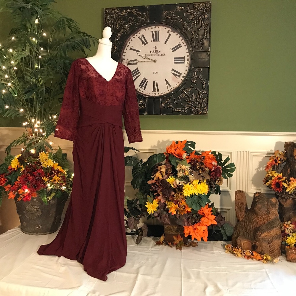 Long Burgundy chiffon dress